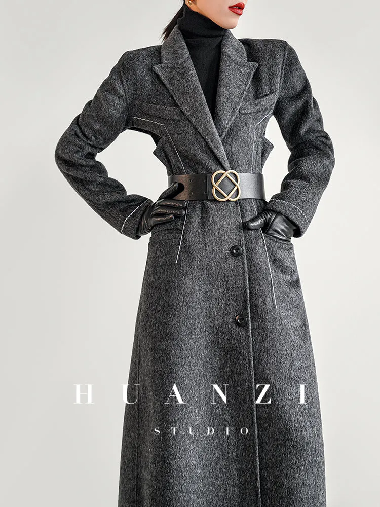 Huanzi  new high-end color waist sheep wool double-sided woolen coat- JJ