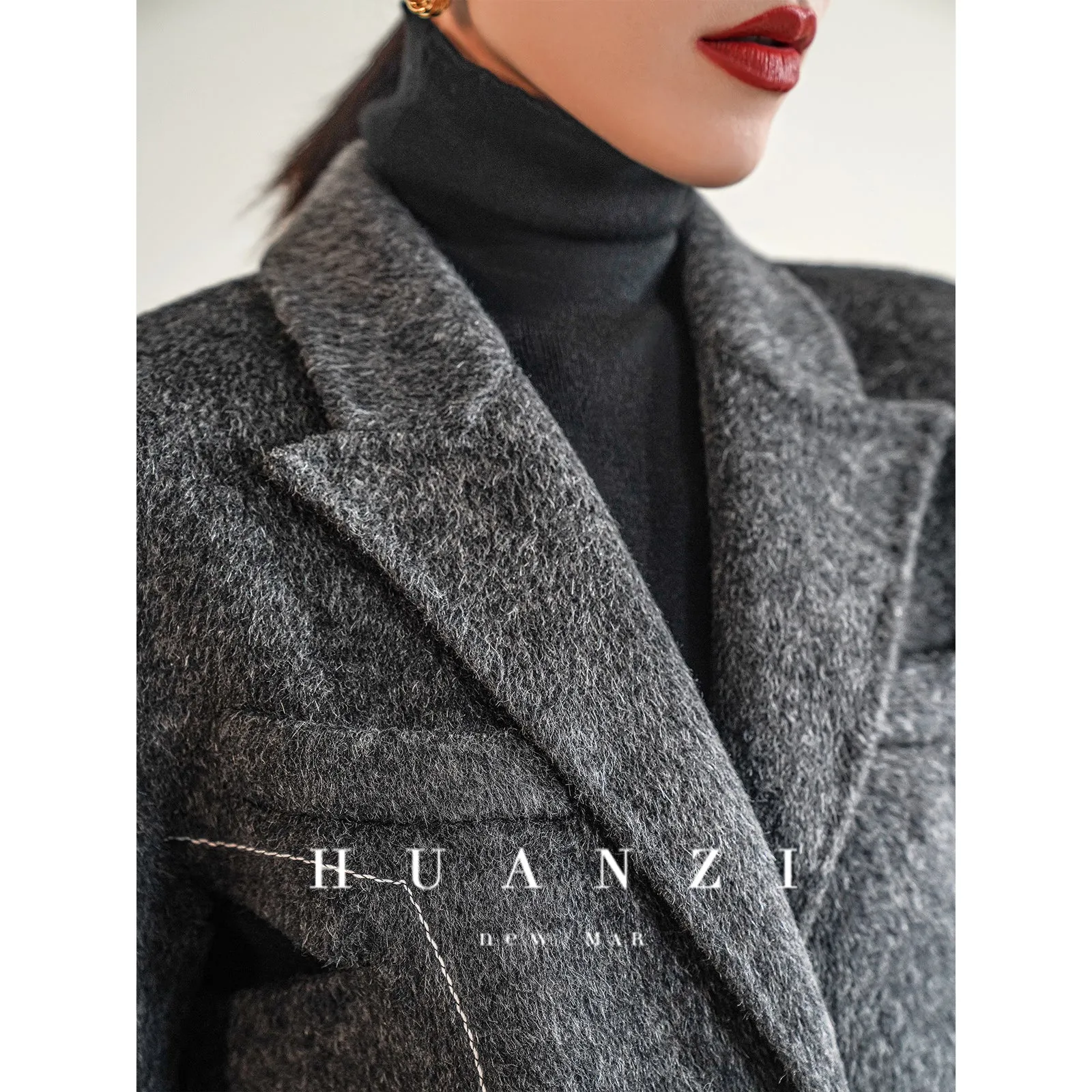 Huanzi  new high-end color waist sheep wool double-sided woolen coat- JJ