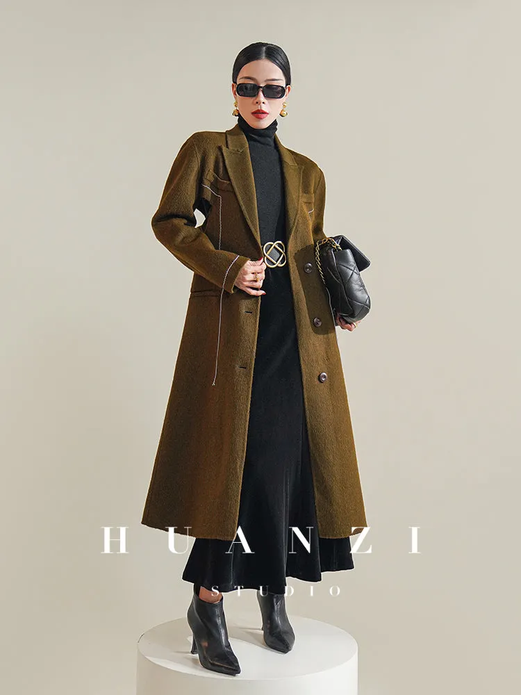 Huanzi  new high-end color waist sheep wool double-sided woolen coat- JJ