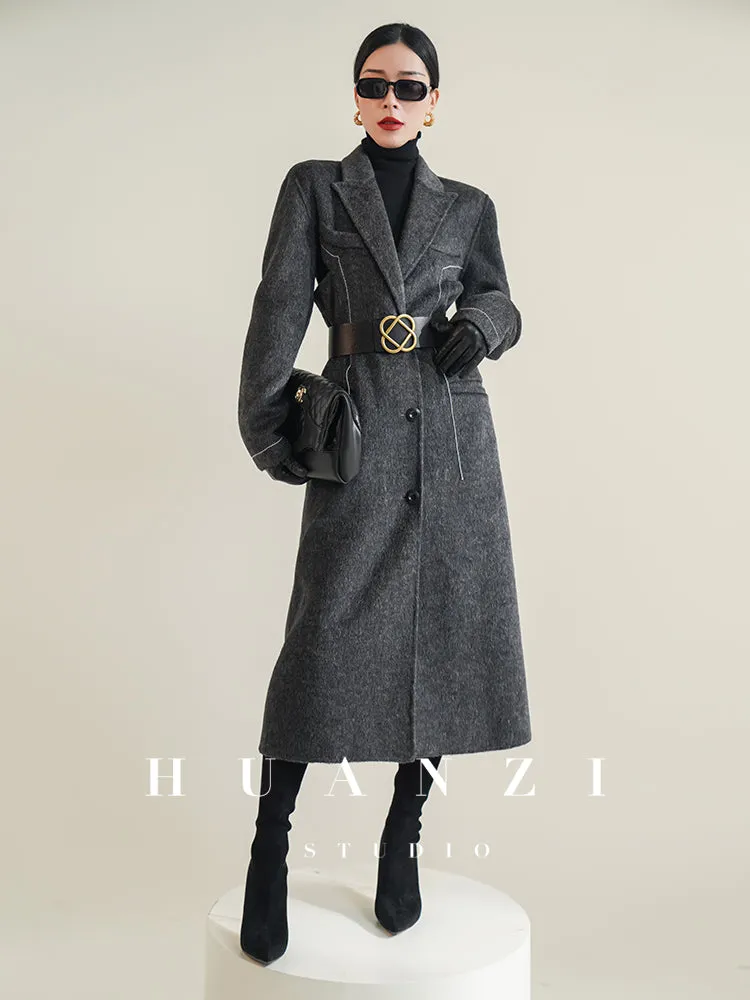 Huanzi  new high-end color waist sheep wool double-sided woolen coat- JJ