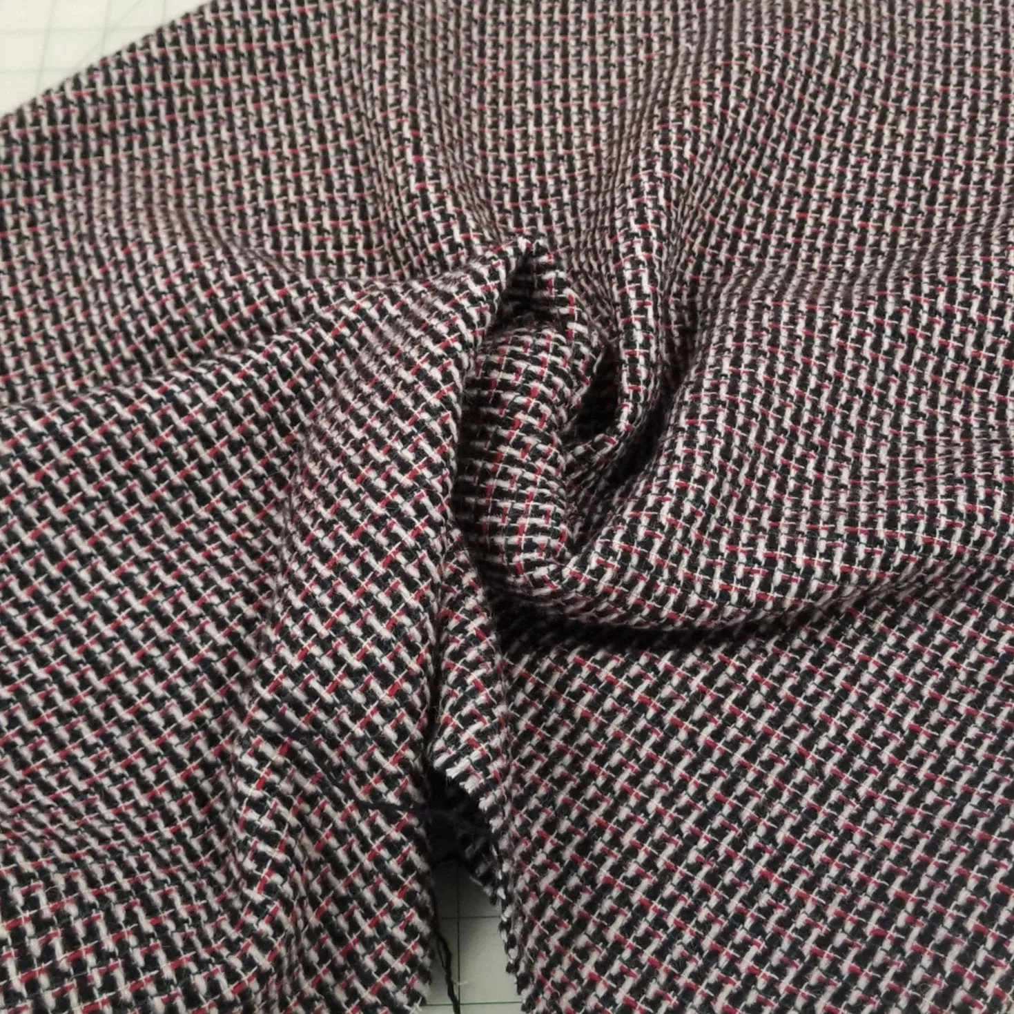 Italian Designer Deadstock Famous Maker Wool Blend  Red and Green Tweed Fabric- by the yard