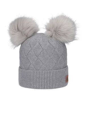 JJ Double Pom Pom Faux Fur Hat in Grey