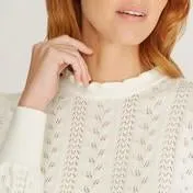 Long Sleeve Frill Pointelle Sweater