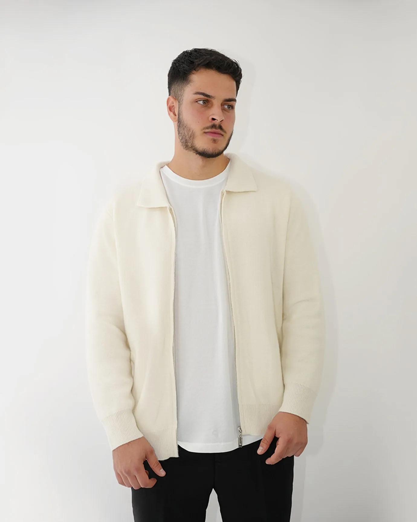 LOVAU Cashmere Blend Cardigan Jacket - Ivory White