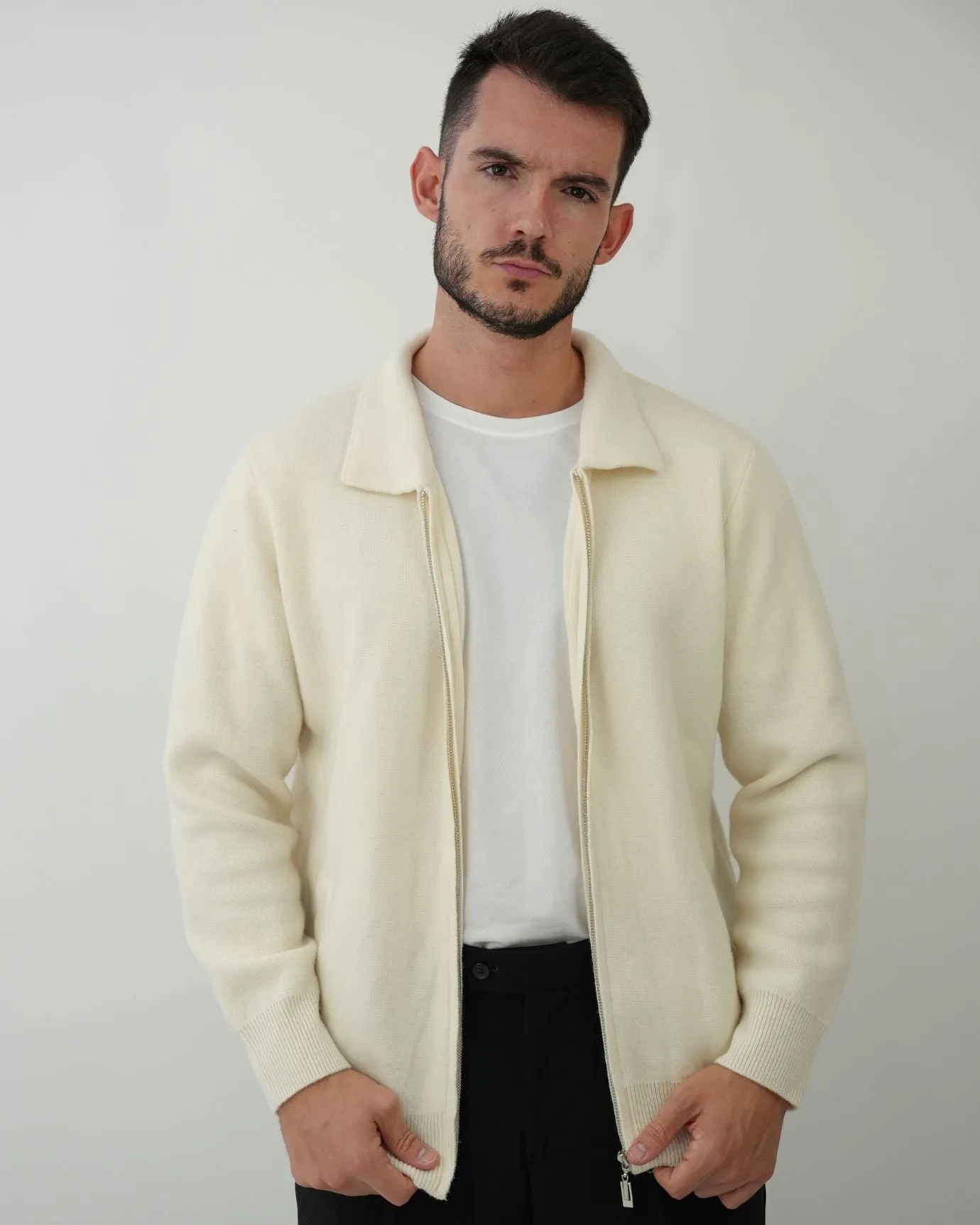 LOVAU Cashmere Blend Cardigan Jacket - Ivory White