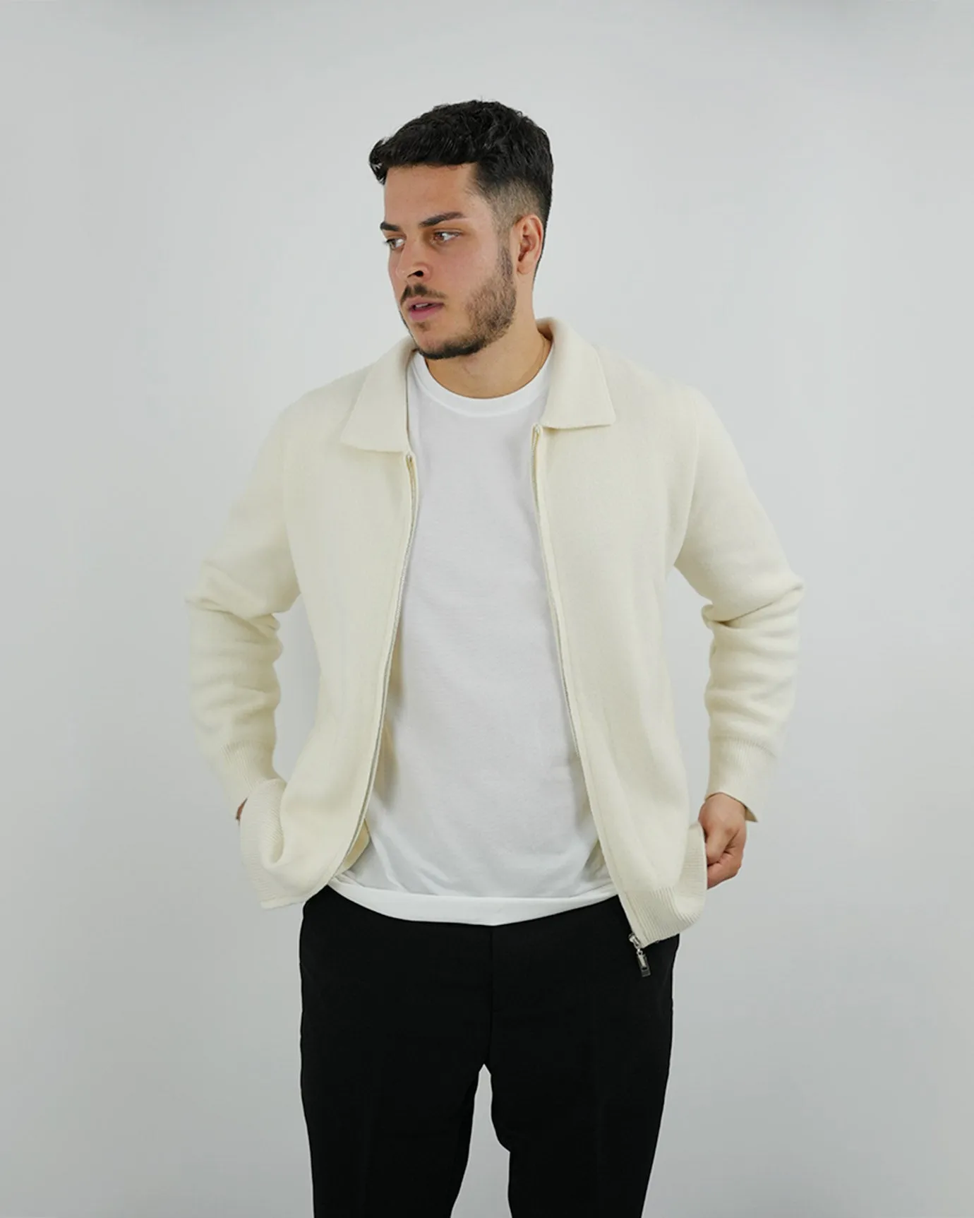 LOVAU Cashmere Blend Cardigan Jacket - Ivory White