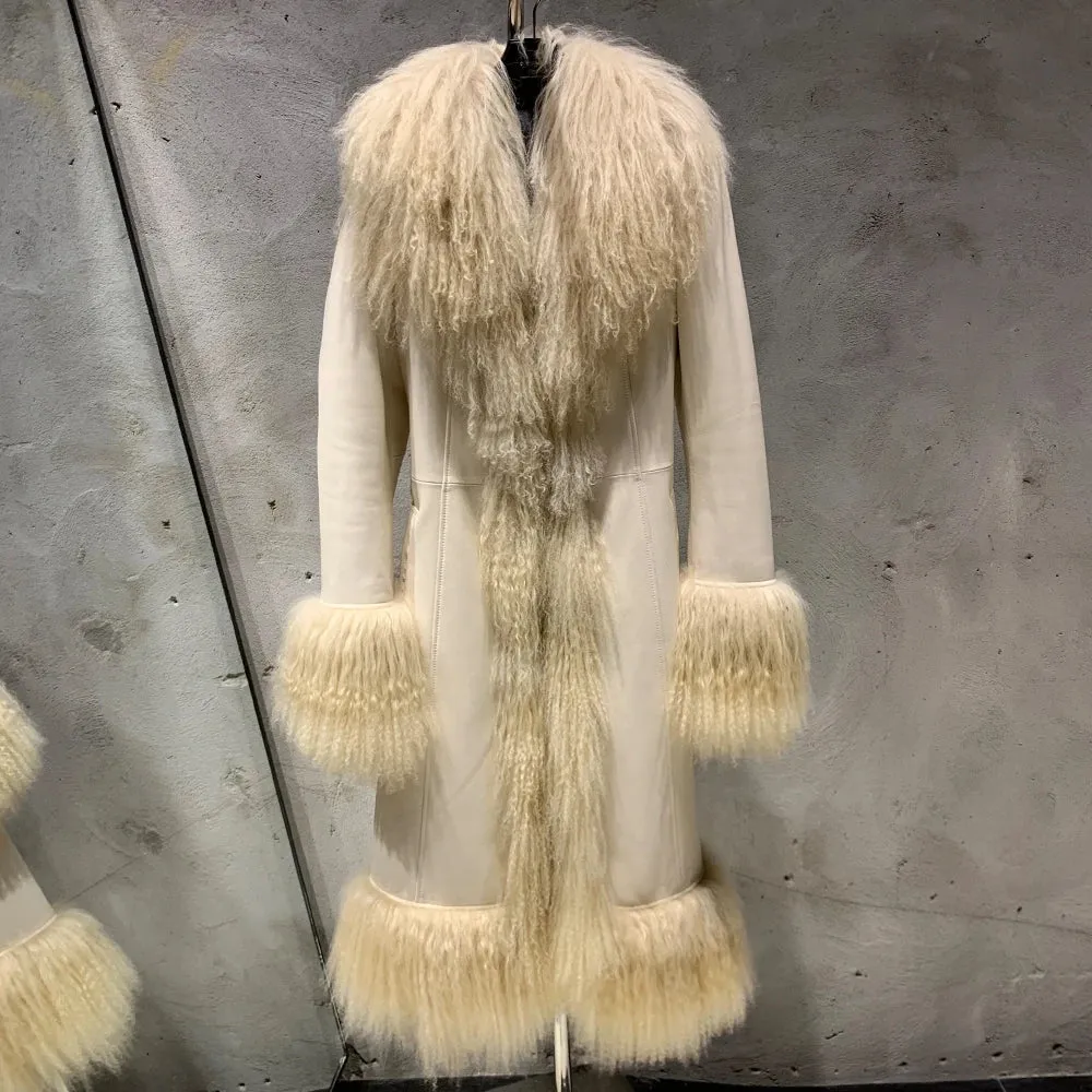 Luxury Sheepskin Leather & Suede Fur Coat