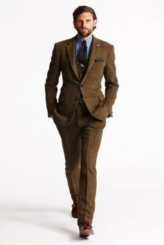 Men Brown Tweed Suit Winter Suits, Dinner Suit, Wedding Grooms Suit