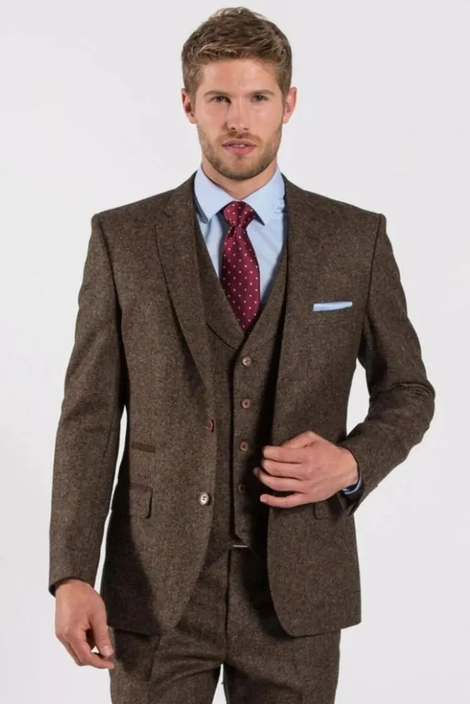 Men Three Piece Tweed Suits Wedding Suit, Dinner Suit, Party Wear Suits Slim Fit Tweed Suit Brown