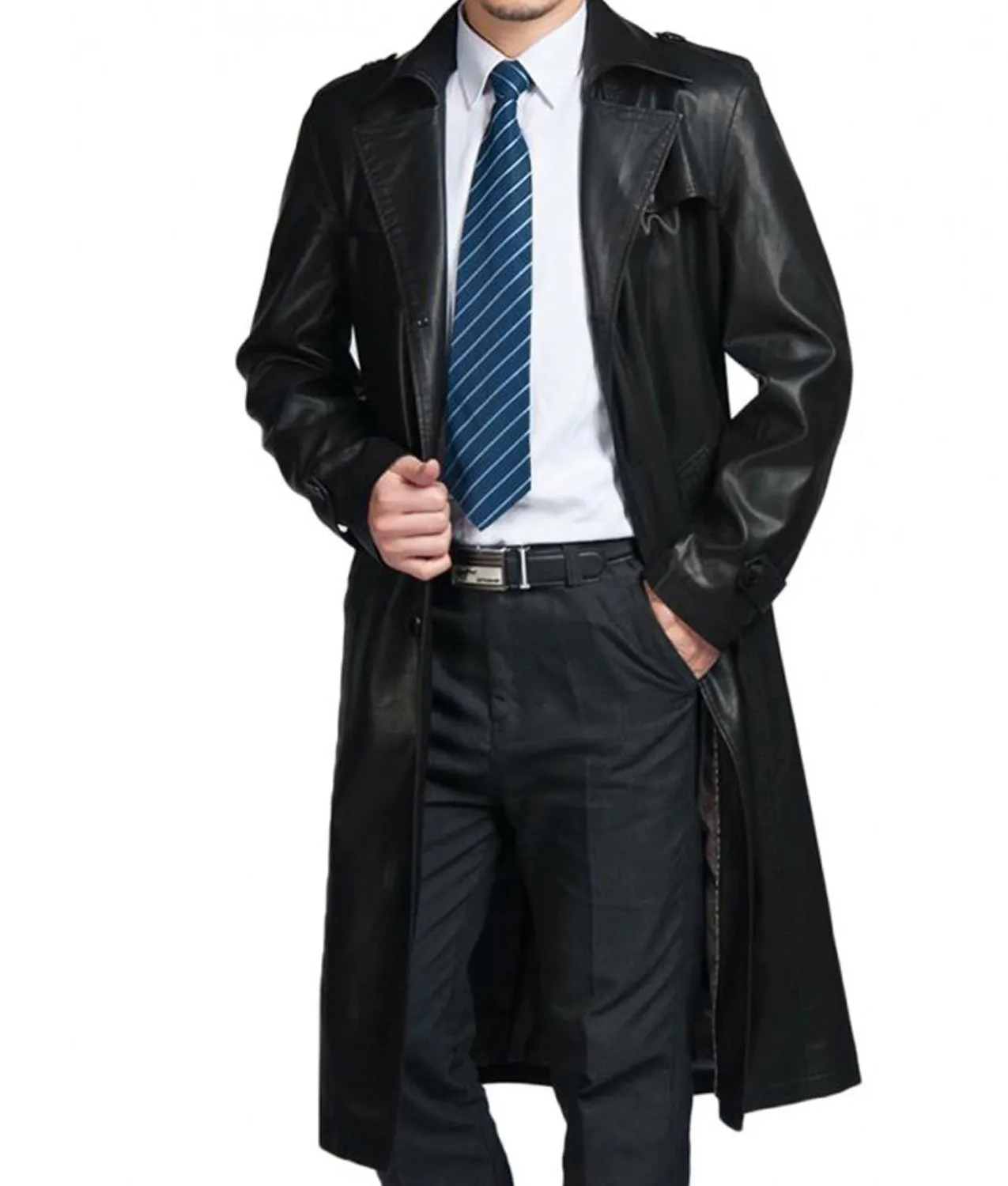 Men's Leather Trench Coat