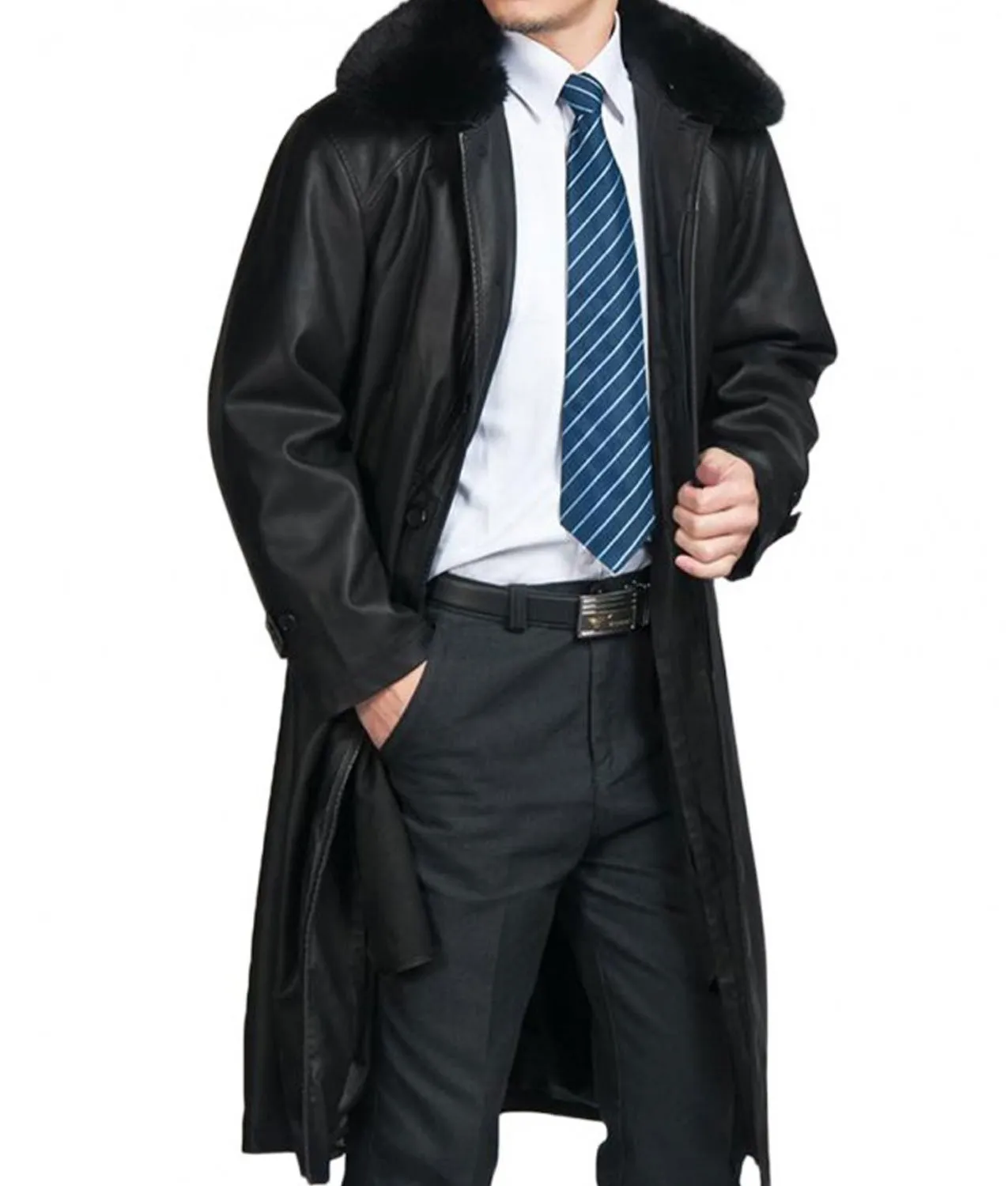 Men's Leather Trench Coat