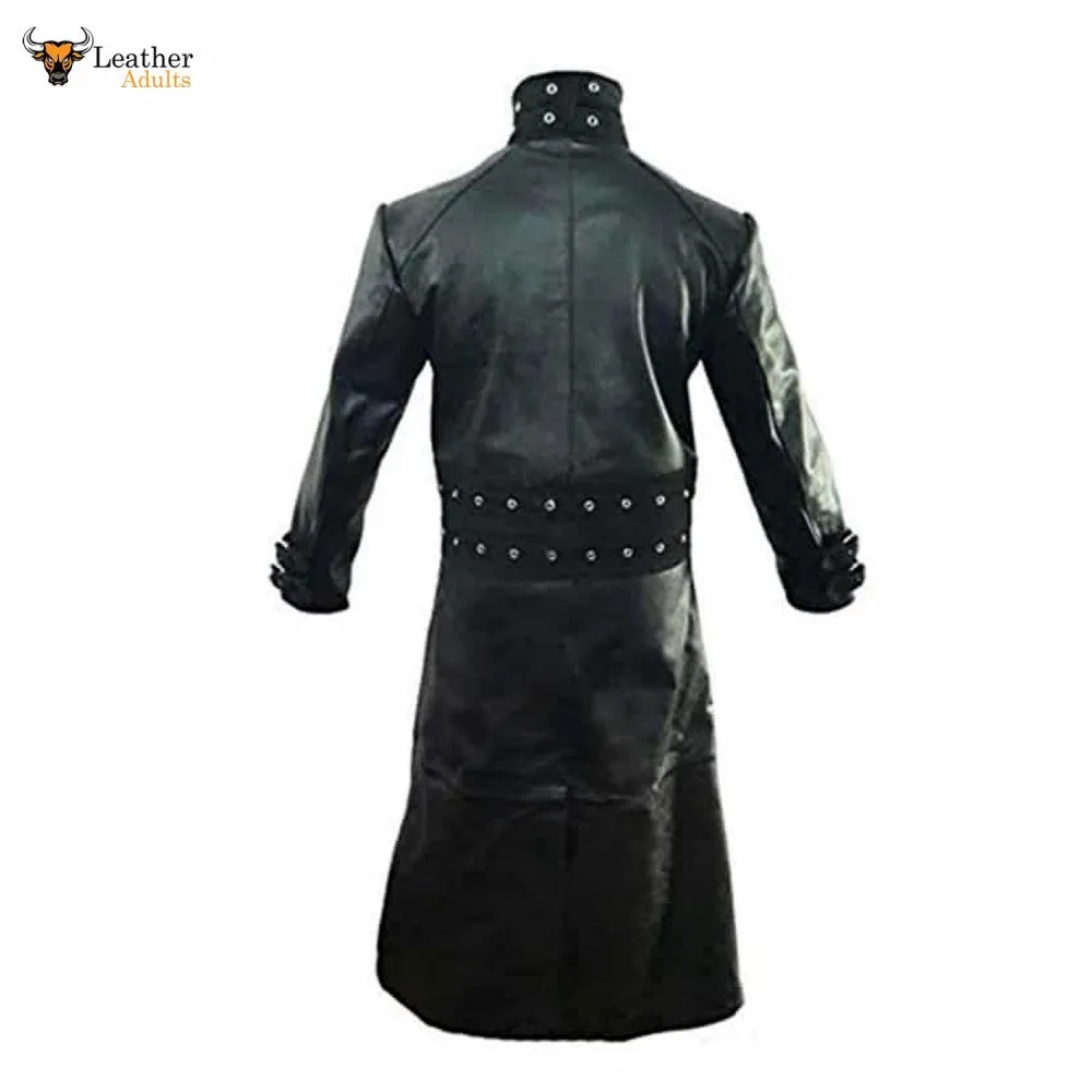 Mens Real Black Leather Goth Matrix Trench Coat Steampunk Gothic Van Helsing T21