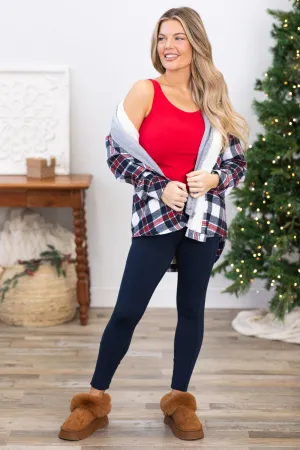 Navy Fleece Lined Leggings With Pockets