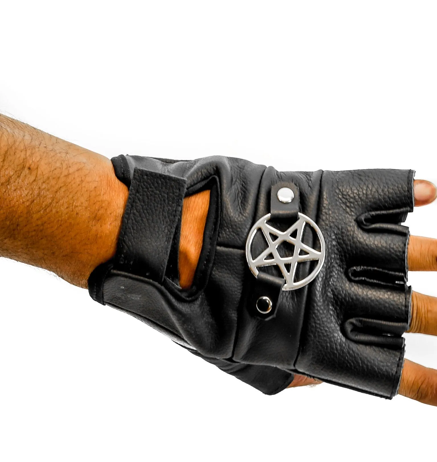 Pentagram Genuine Leather Fingerless Gloves