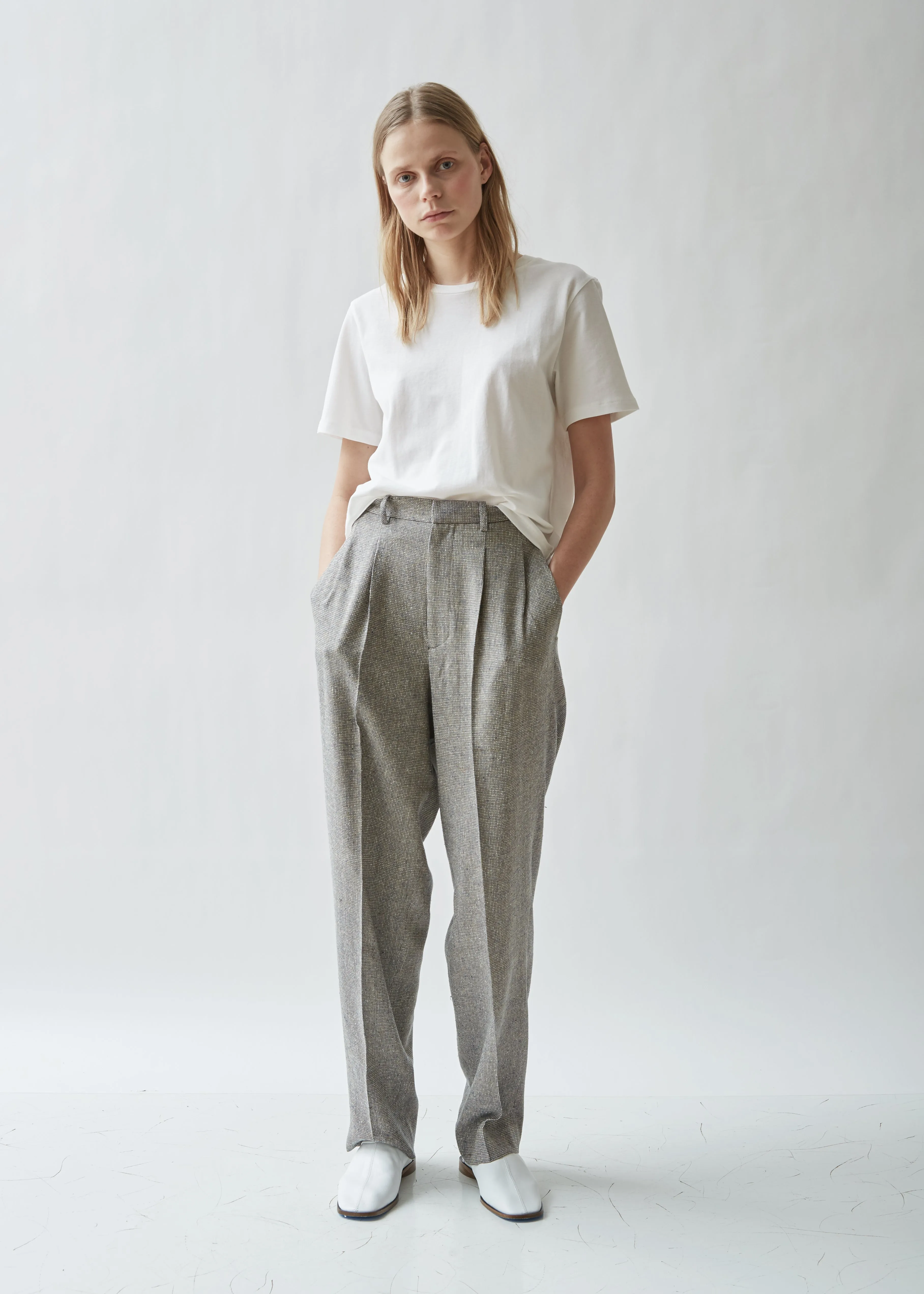 Pleated Tweed Silk Pants