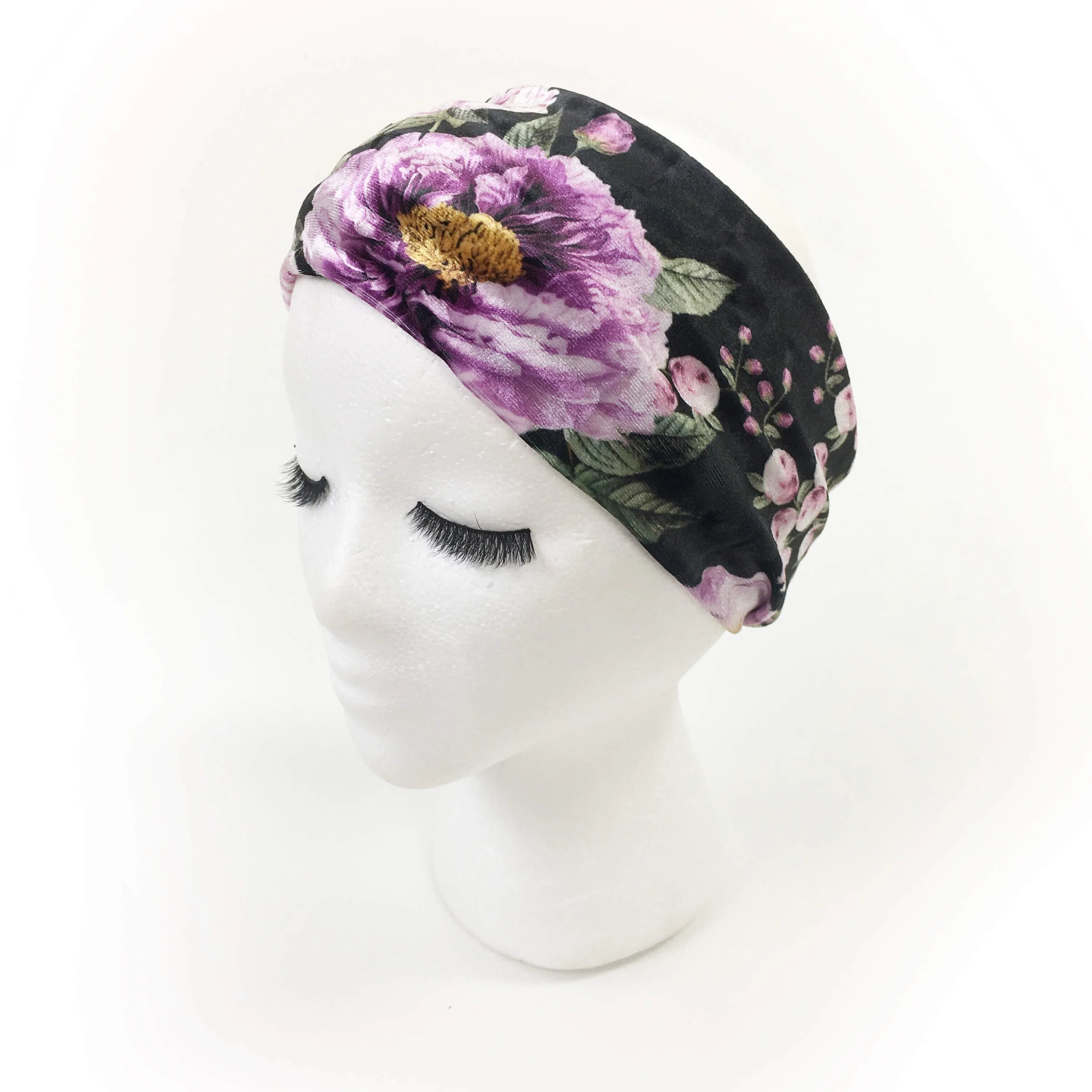 Plum Floral, Versatile Scarf, Headband, HatBand, Neck Warmer, Ladies Scarf, Velour Scarf, Designer Gaiter, Handpainted and printed