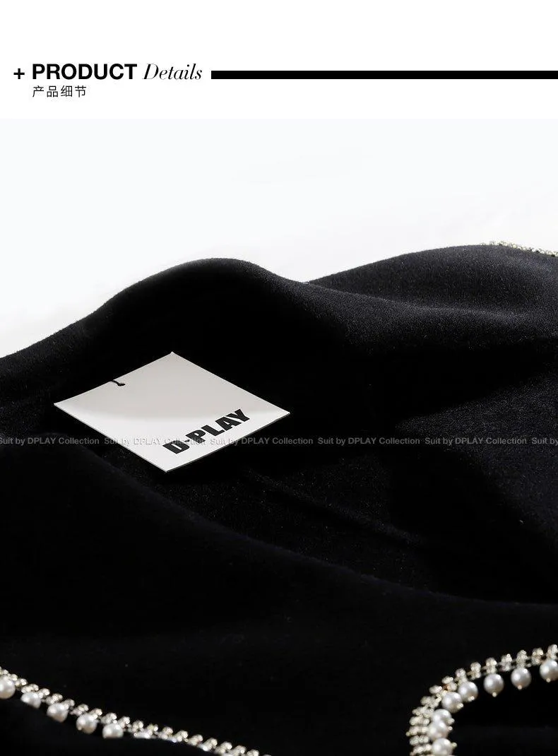 Quick Ship : DPLAY Fall Winter Black Pearl Collar 100% Wool Reversible Jacket coat - Usi