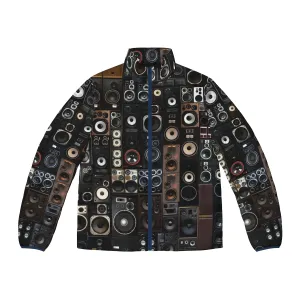 "Vintage Speaker Puffer Jacket: Geometric Audio Fashion"