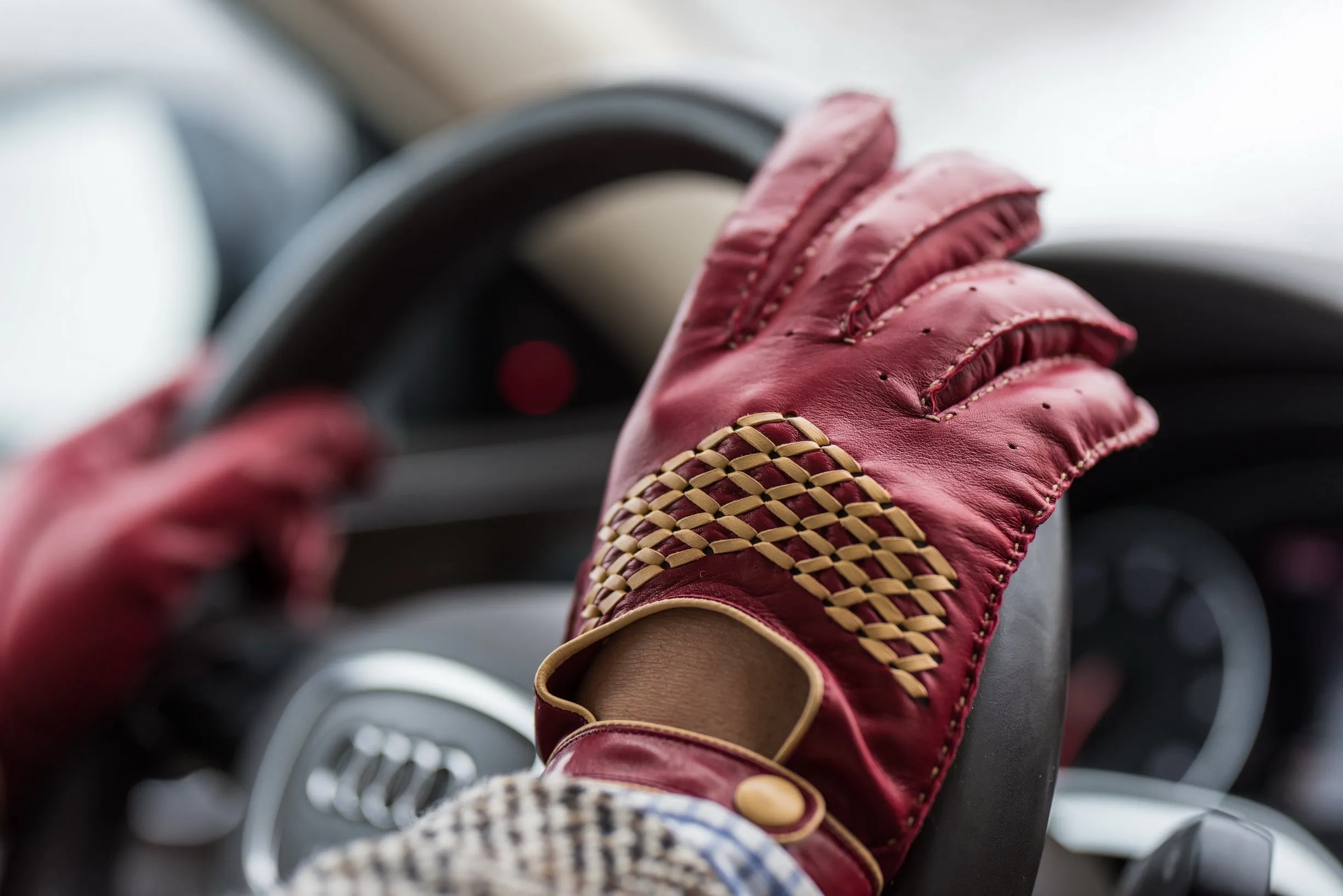 Racing Red & Sand Lamb Nappa Driving Gloves