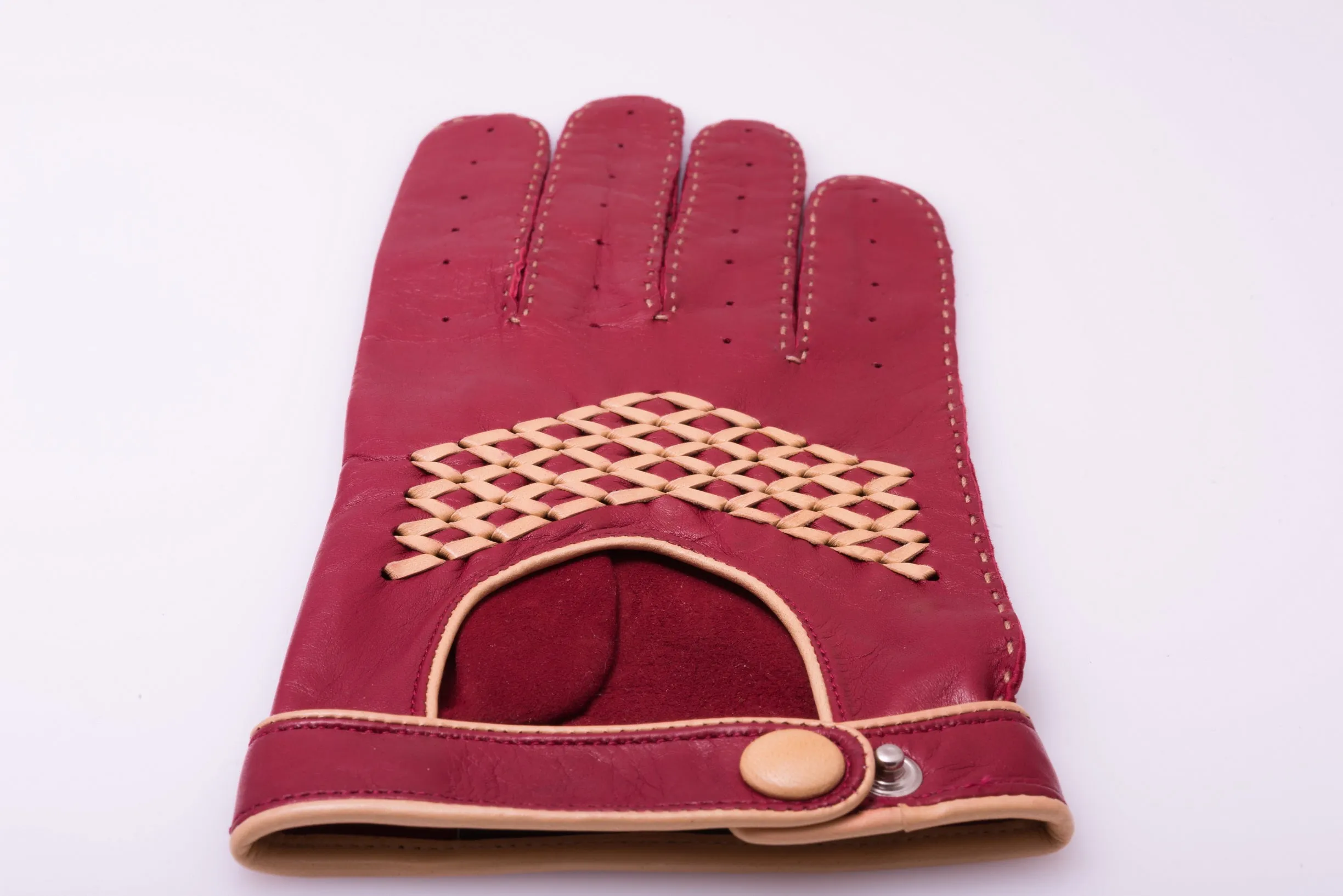 Racing Red & Sand Lamb Nappa Driving Gloves