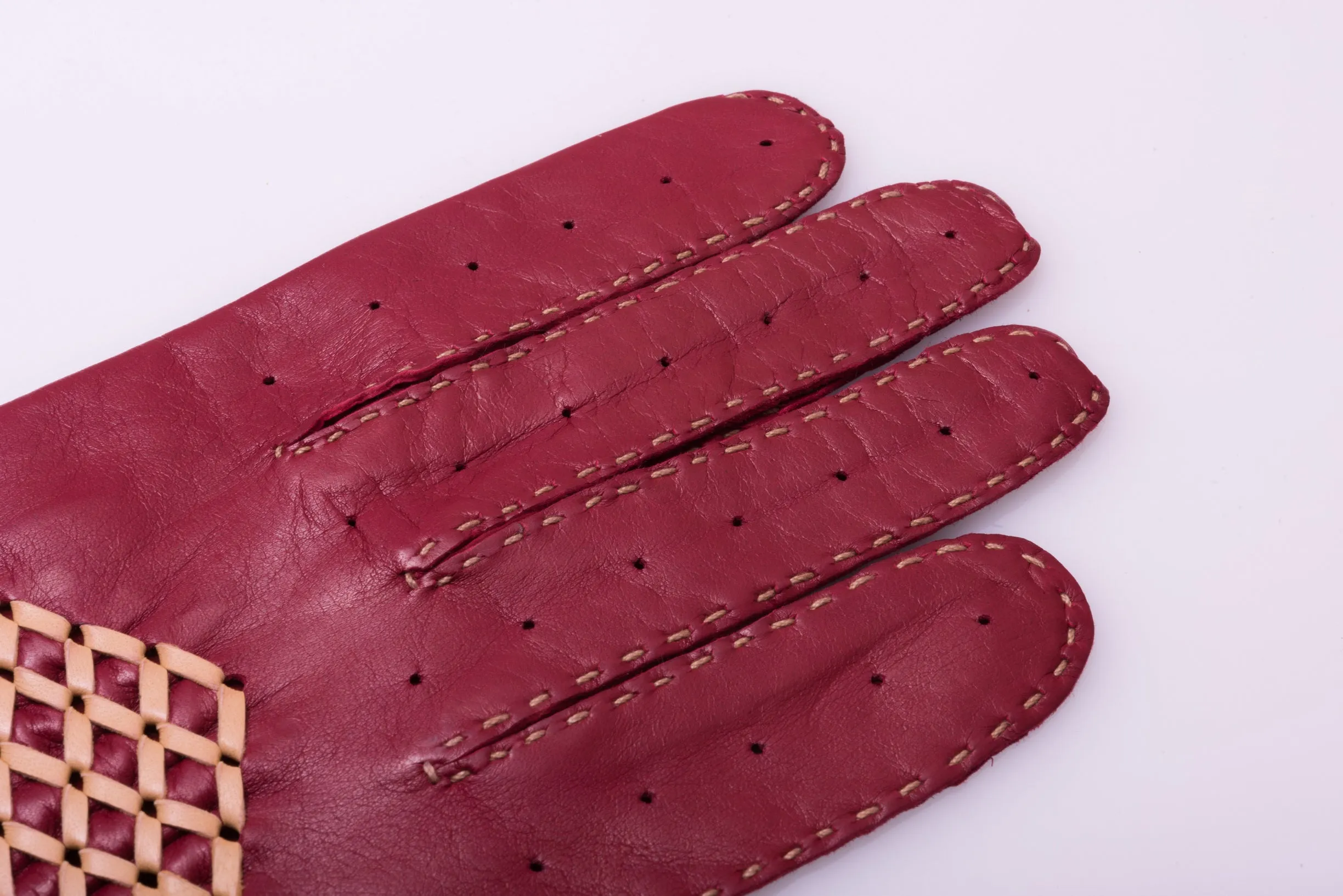 Racing Red & Sand Lamb Nappa Driving Gloves