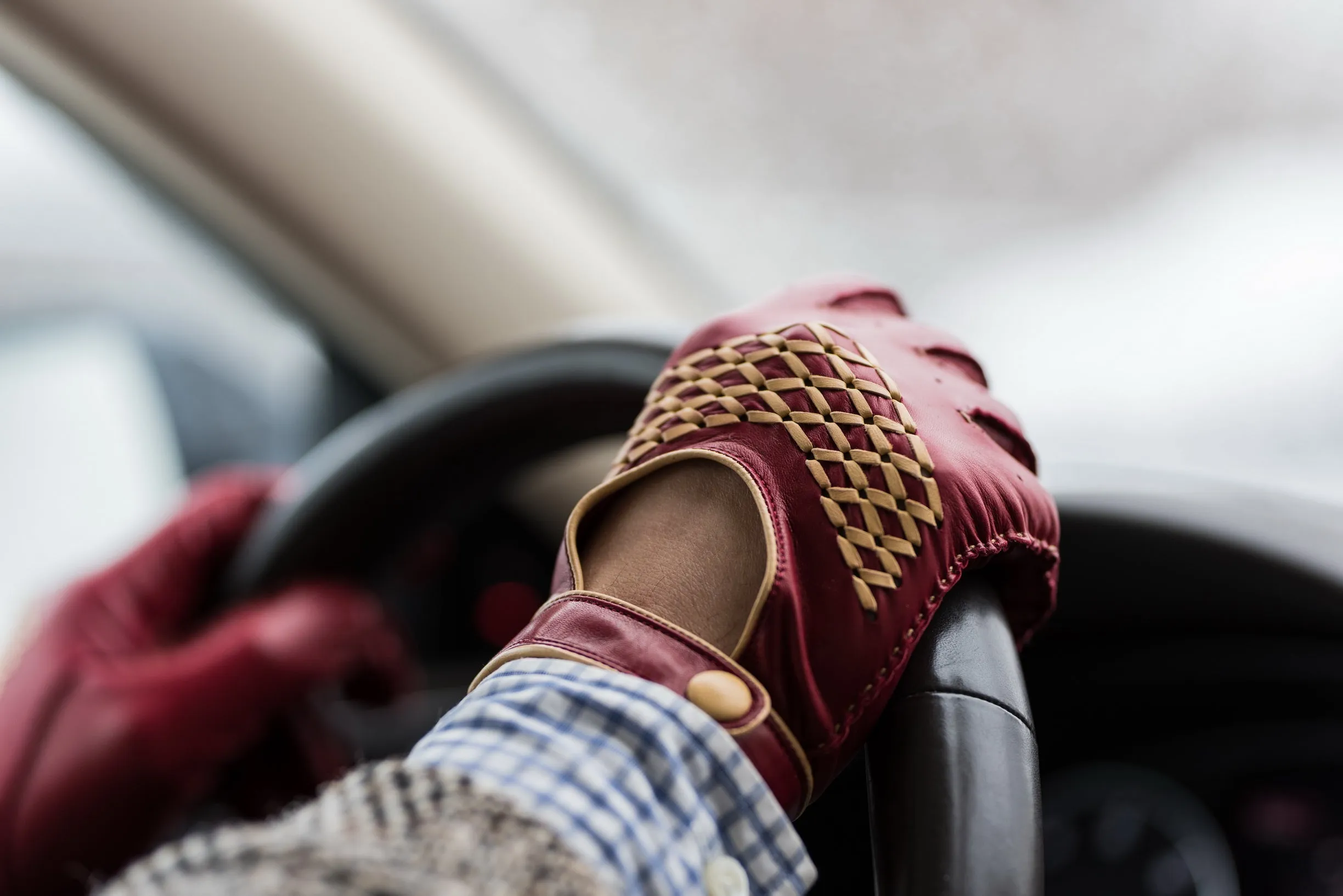 Racing Red & Sand Lamb Nappa Driving Gloves