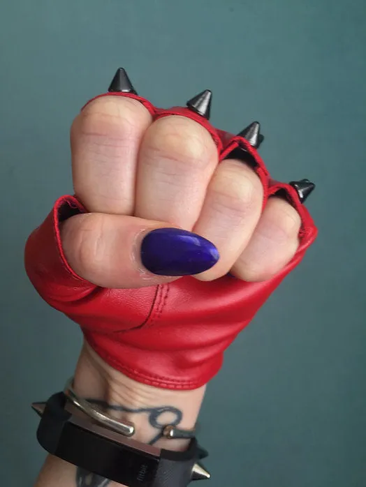 Red Leather Gloves with 2 Black Spikes