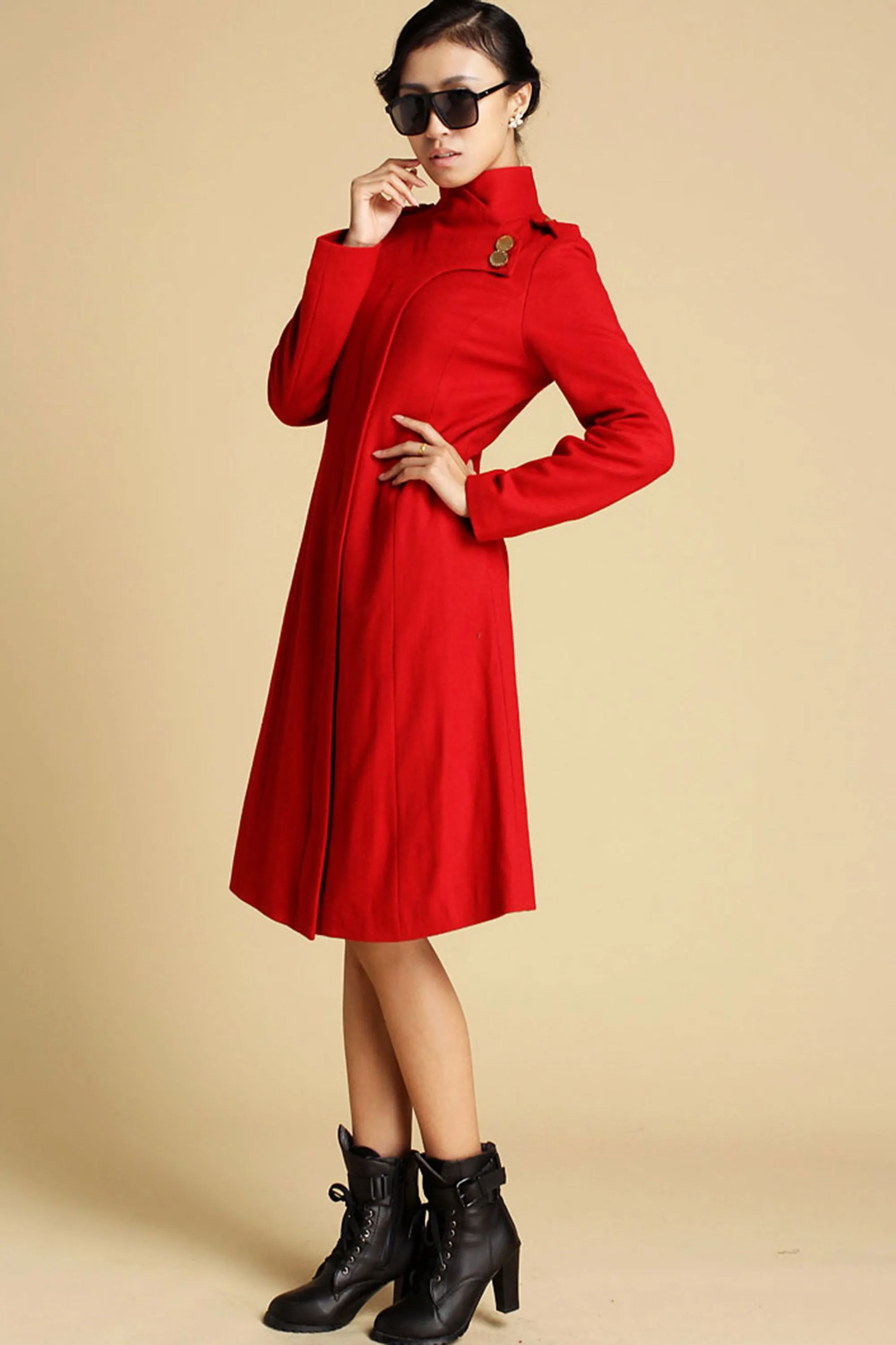 Red Wool Coat Winter Jacker 0343#