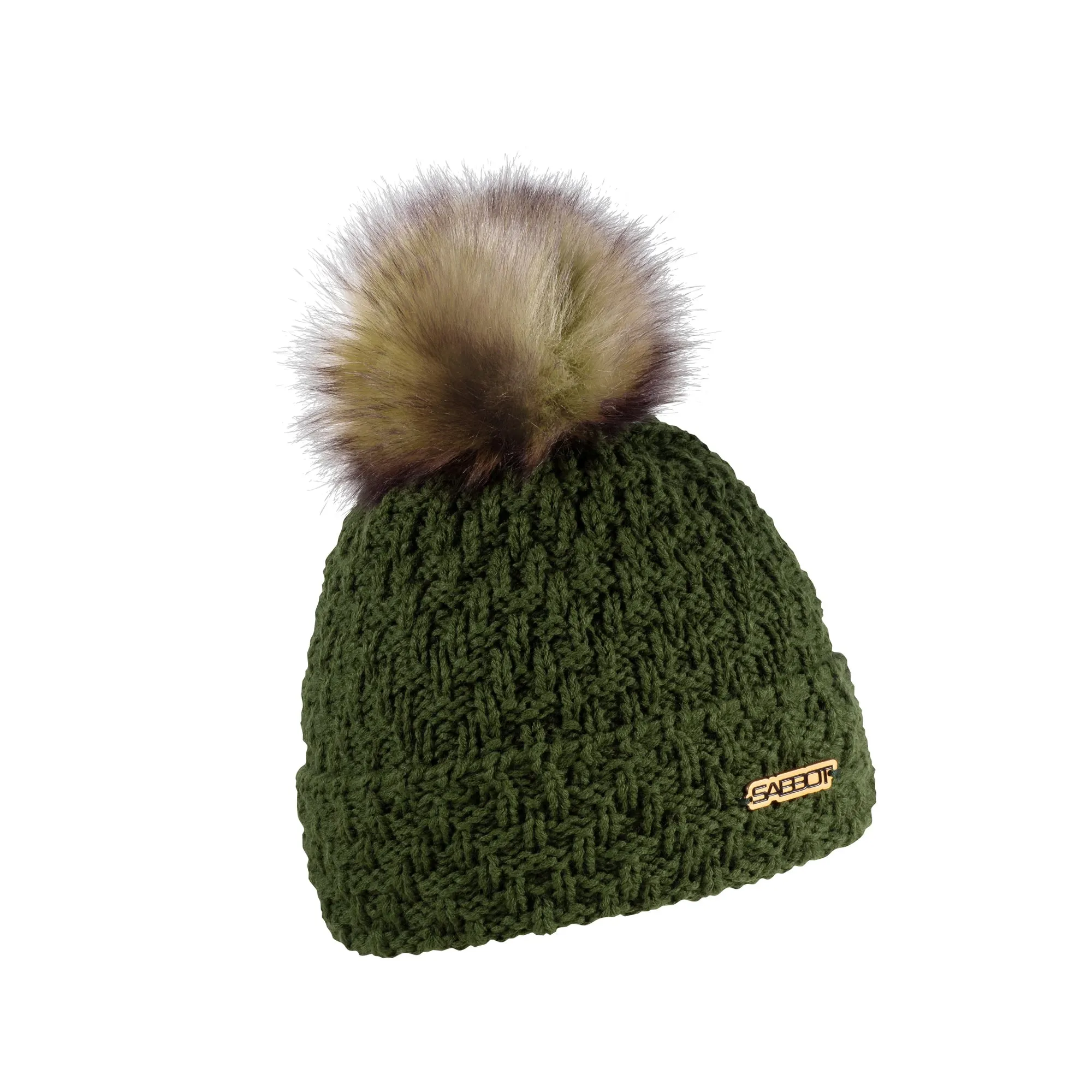 Sabbot Petra Fold Faux Fur Bobble Hat Light Olive