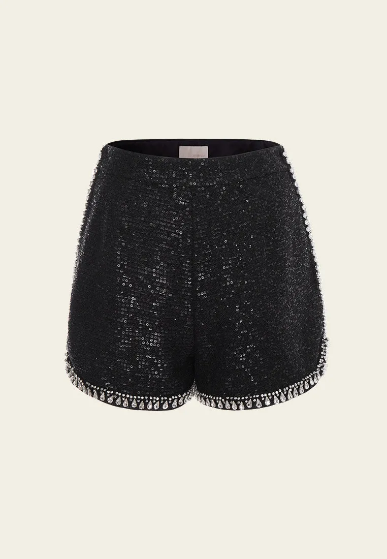 Sequined Crystal-trim Slit-detail Shorts