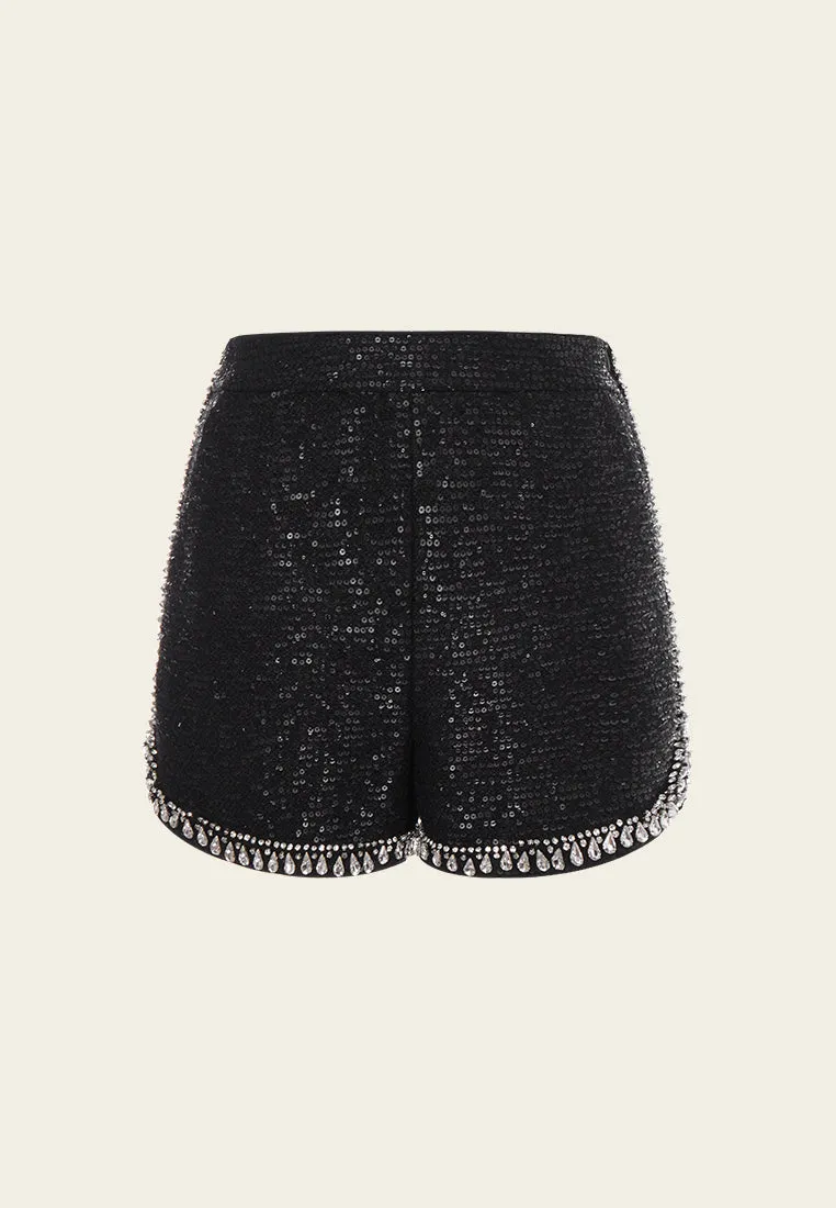 Sequined Crystal-trim Slit-detail Shorts