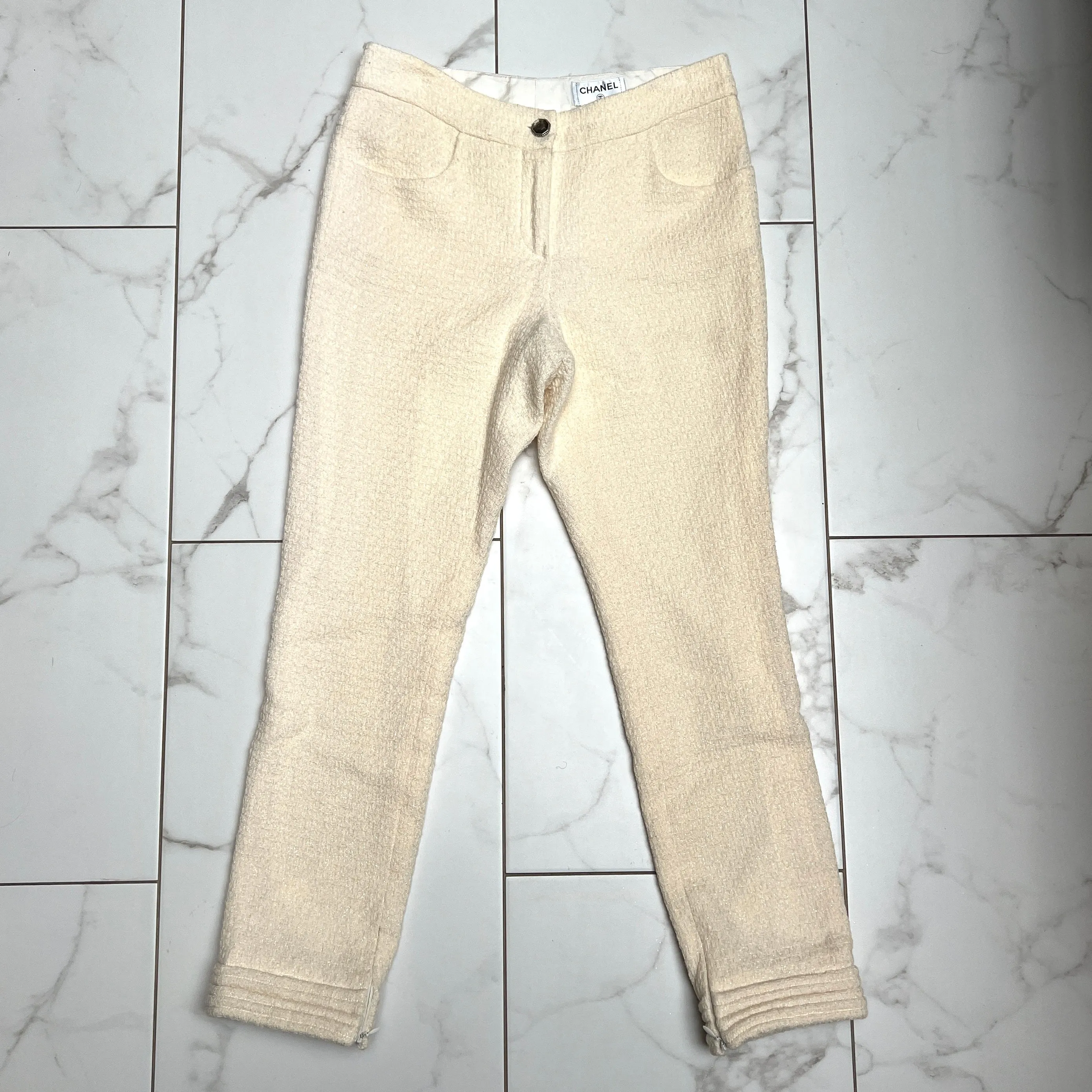 Shimmery Beige Tweed Pants - XS