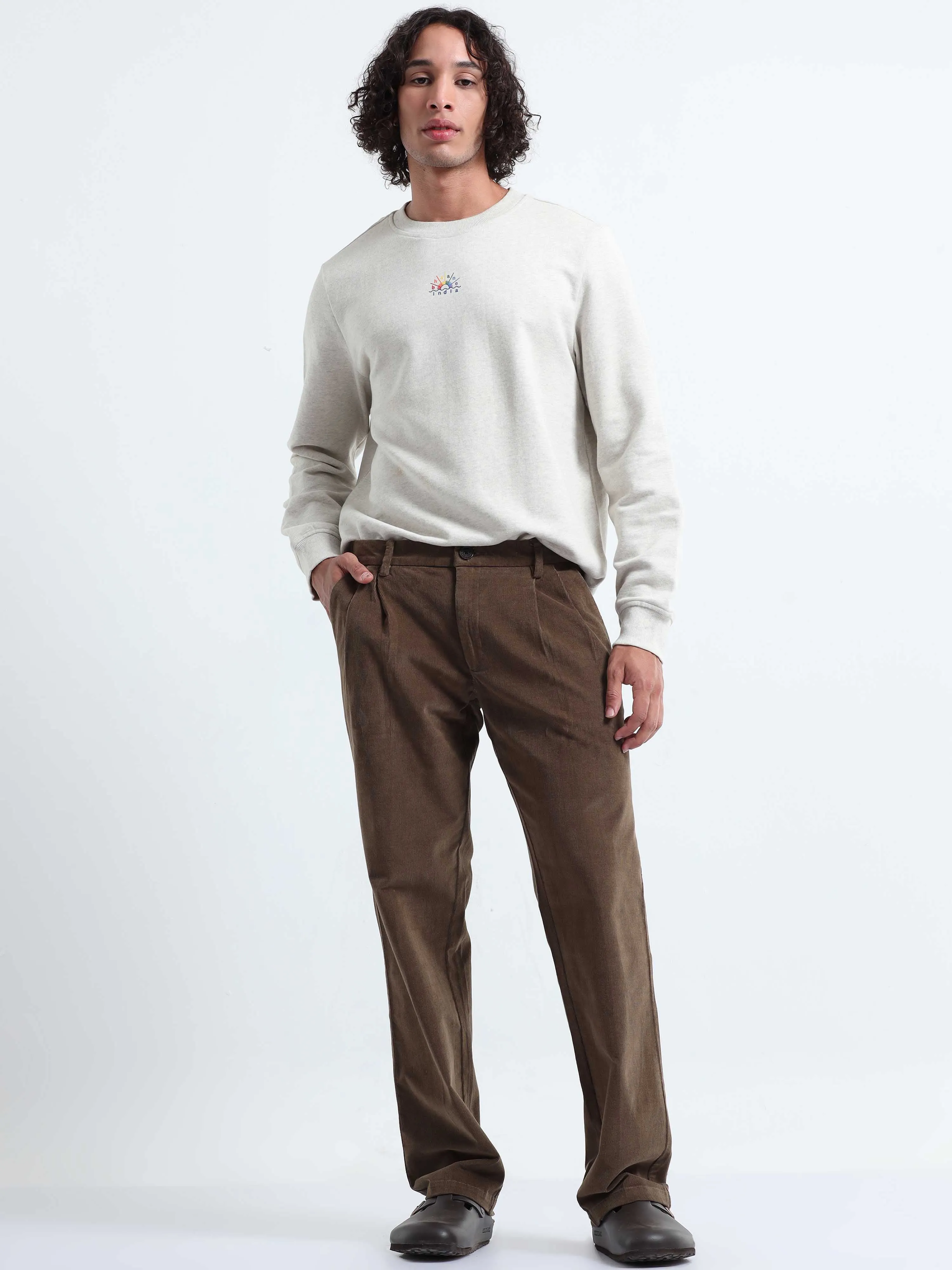 Soft Corduroy Oak Olive Relaxed Pleated Pant