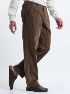 Soft Corduroy Oak Olive Relaxed Pleated Pant