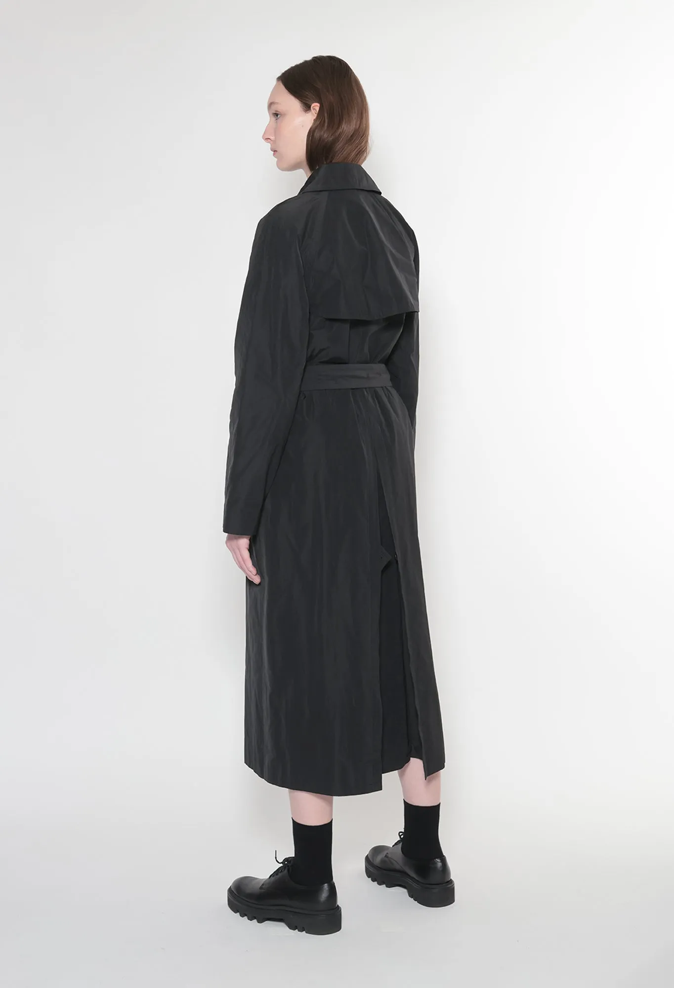 STELLA - Nylon Trench Coat in Black