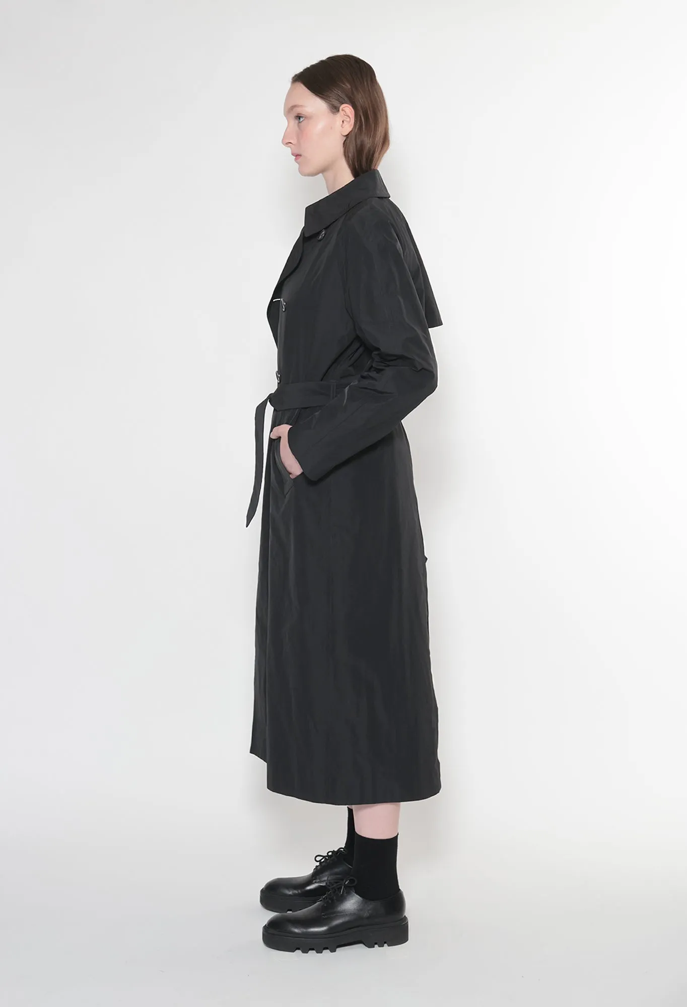 STELLA - Nylon Trench Coat in Black