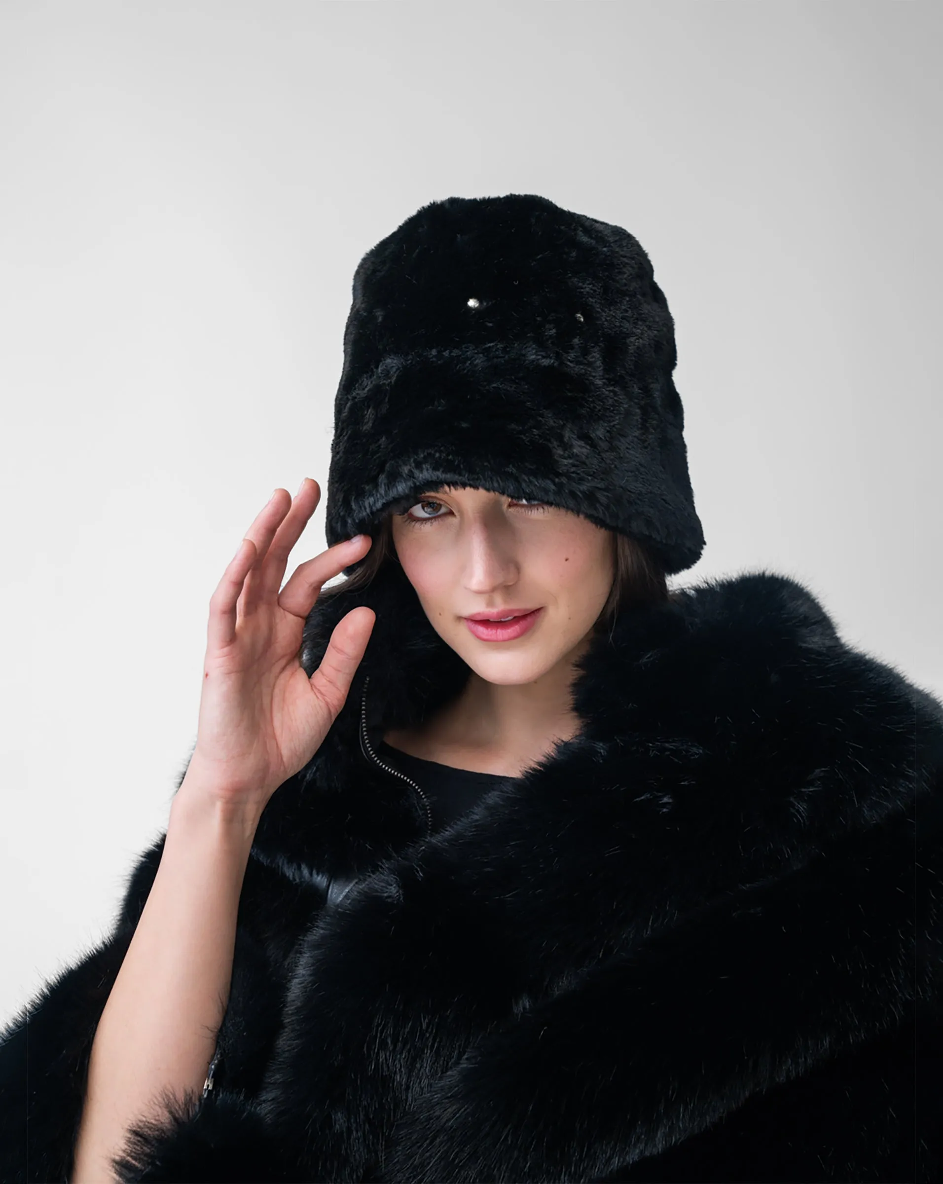 Stud Faux Fur Bucket Hat