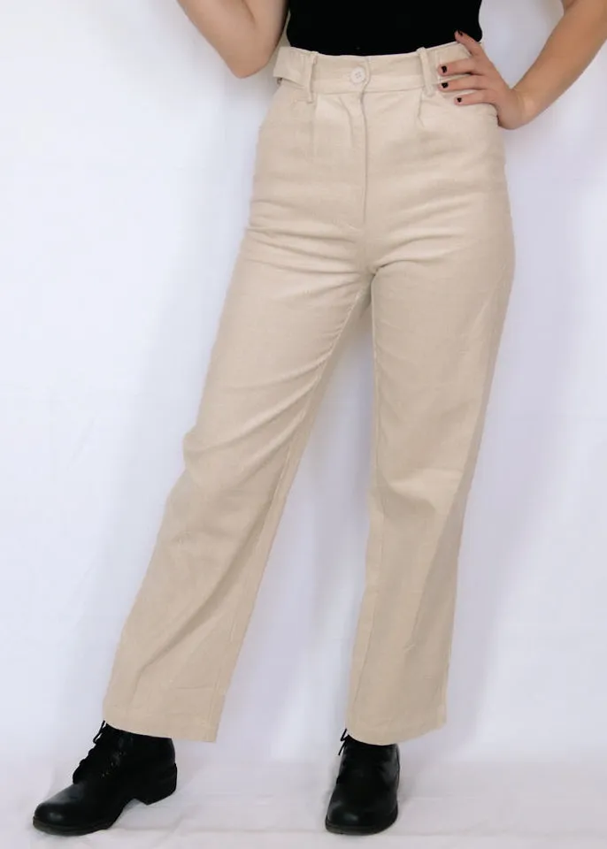 Tianna, Women's Pleated Corduroy Trousers, Beige