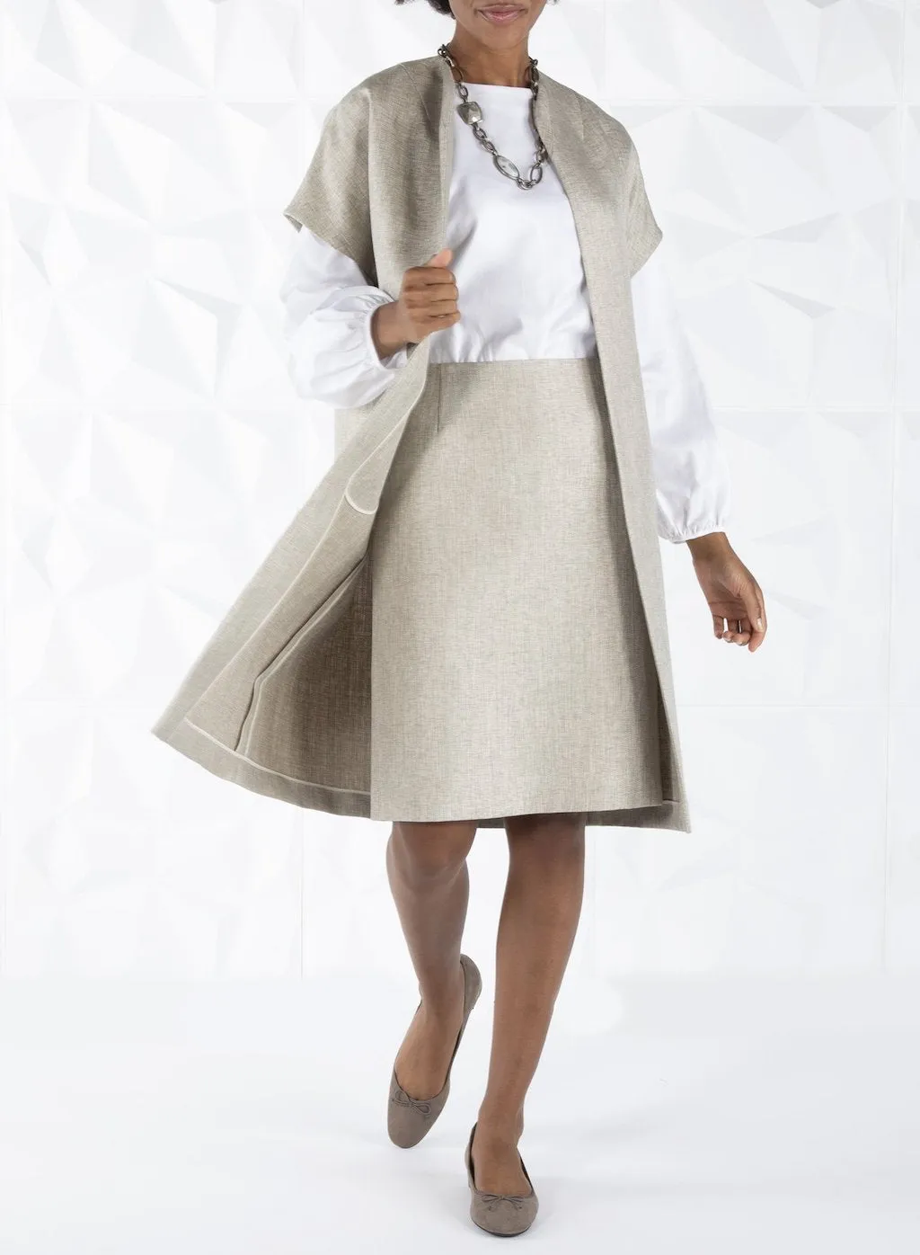 Topper Coat & Pencil Skirt, Grey