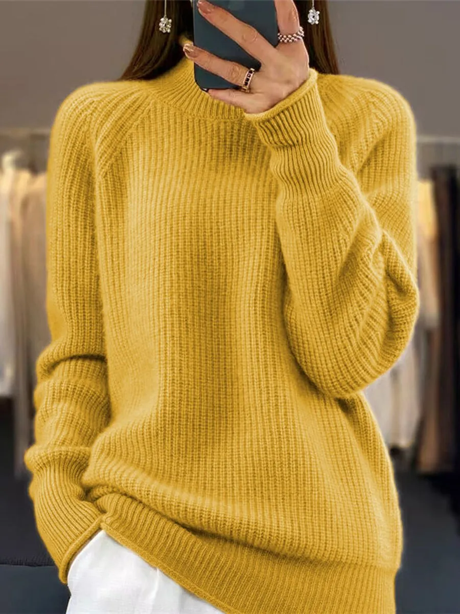 Turtleneck Solid Color Knitted Sweater