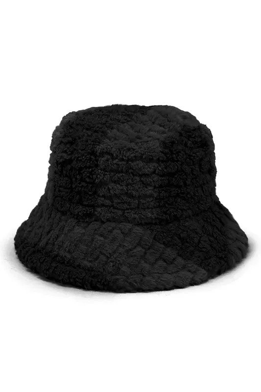 Two-Tone Faux Fur Embossed Bucket Hat