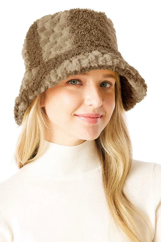 Two-Tone Faux Fur Embossed Bucket Hat