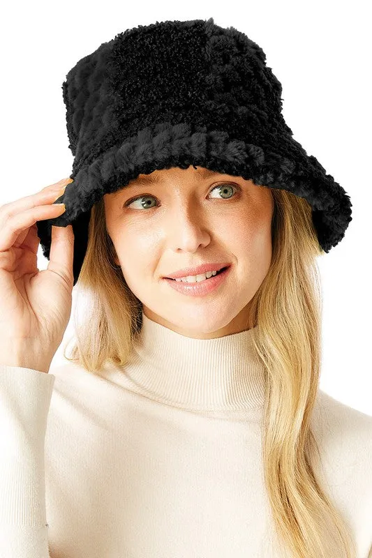 Two-Tone Faux Fur Embossed Bucket Hat