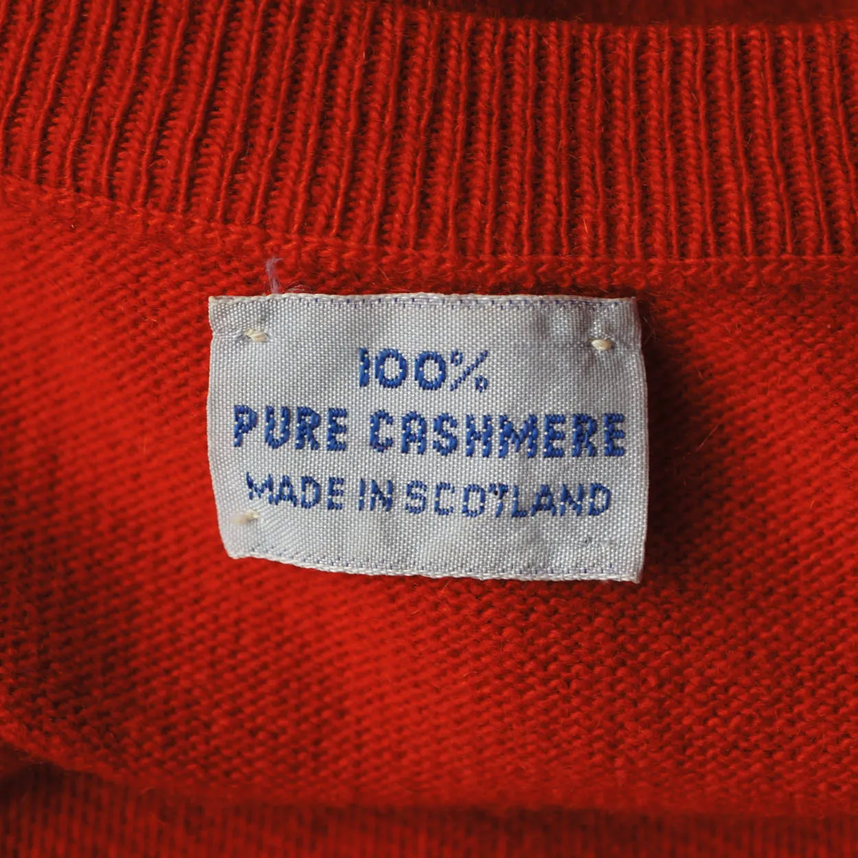 Vintage 1960s Red Scottish Cashmere Sweater with Butterfly Pattern Ladies M