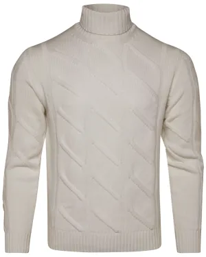 White Cableknit Turtleneck Sweater