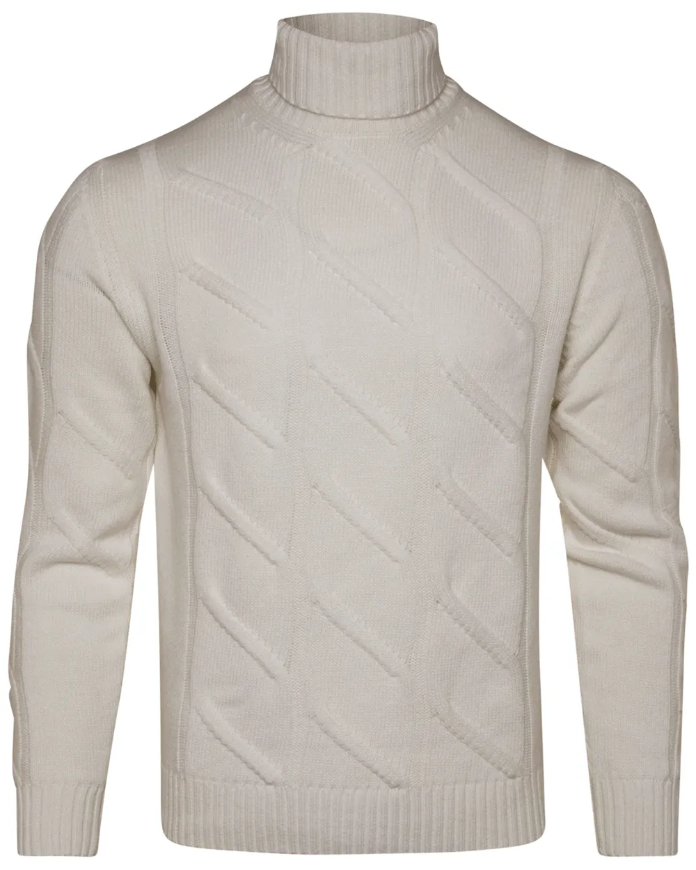 White Cableknit Turtleneck Sweater