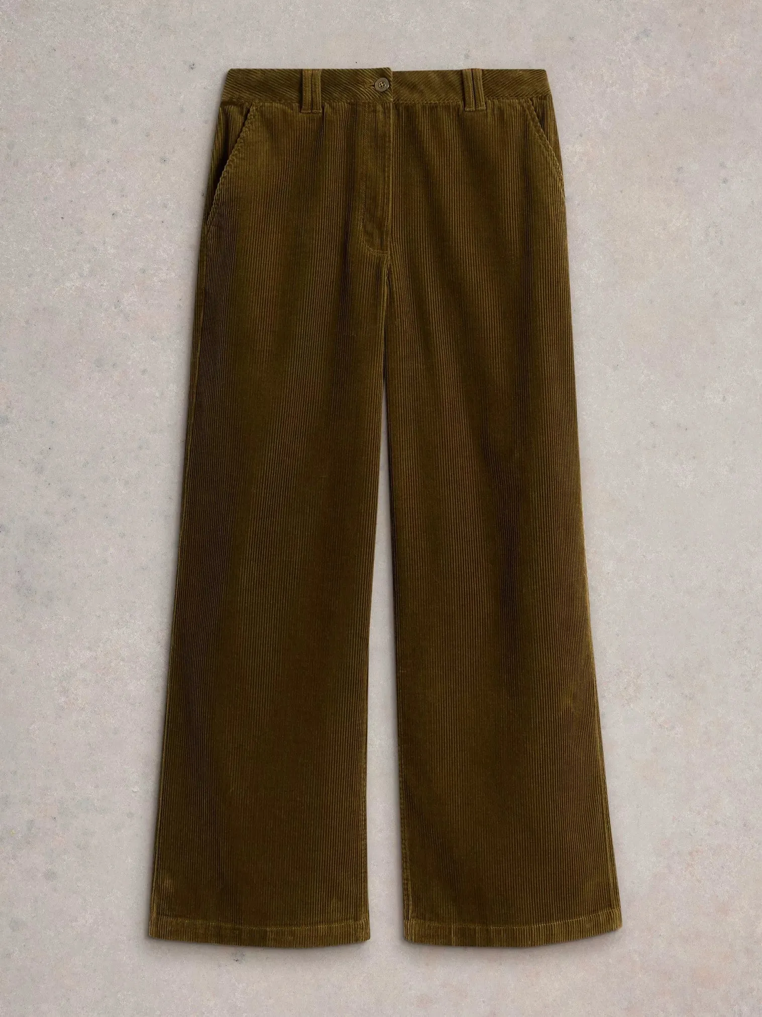 White Stuff Belle Cord Wide Leg Trouser in Khaki