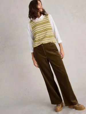 White Stuff Belle Cord Wide Leg Trouser in Khaki