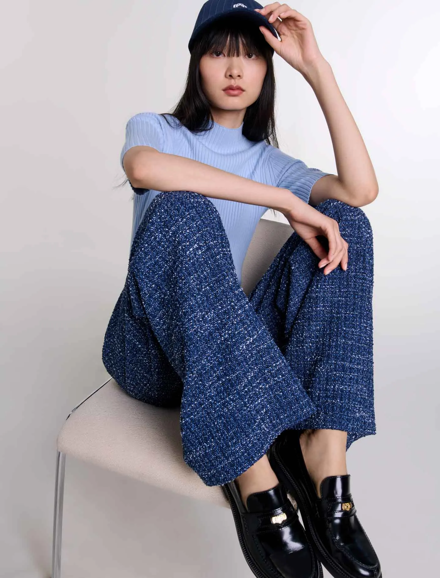 Wide-leg tweed trousers