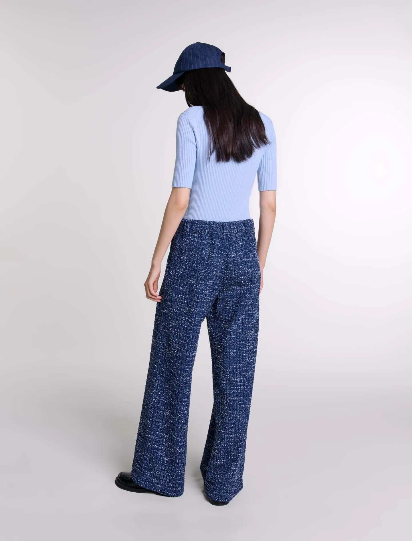 Wide-leg tweed trousers